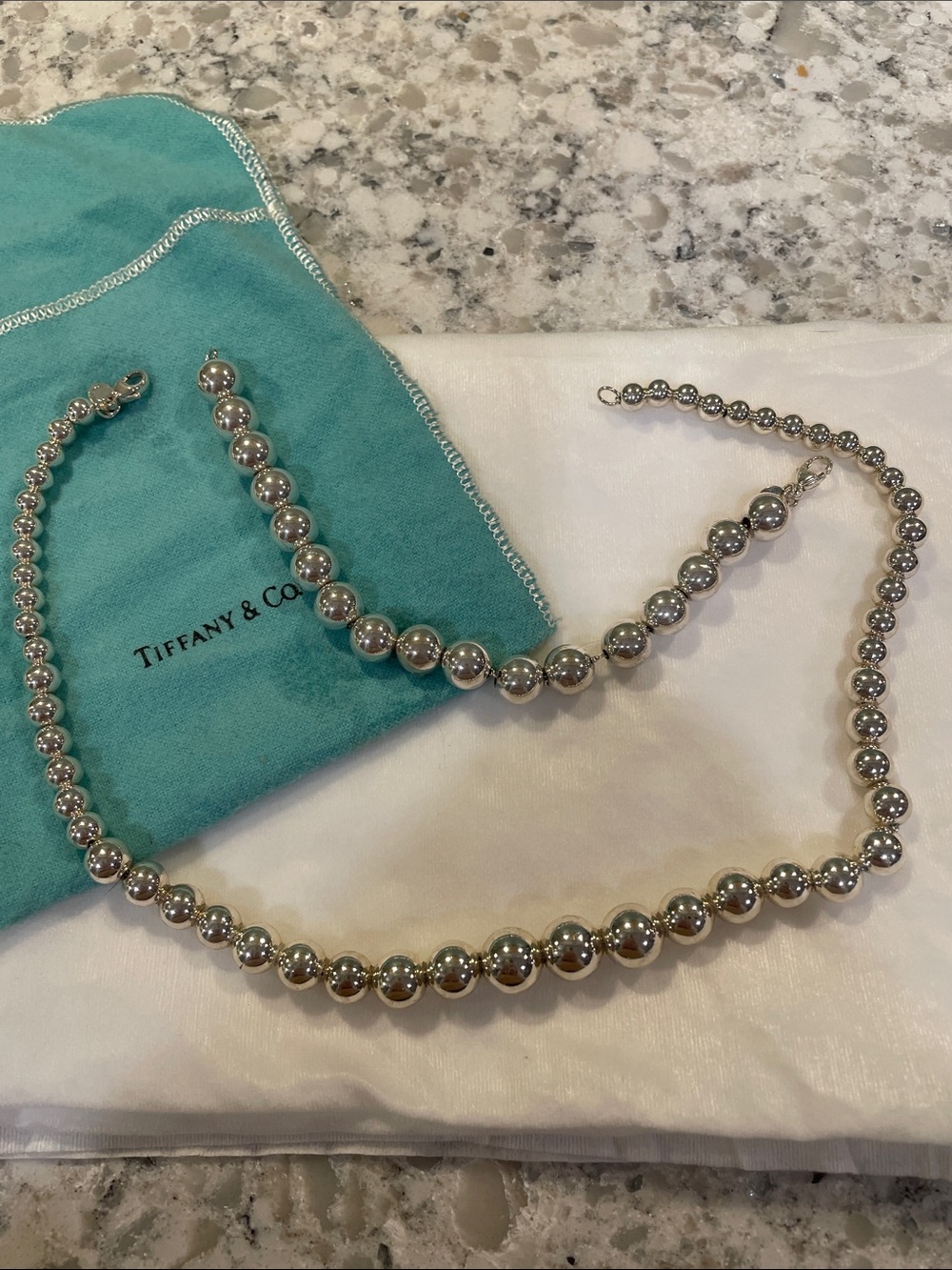 Tiffany & Co. Sterling Silver Graduated Bead Necklace 16” and bracelet 7”